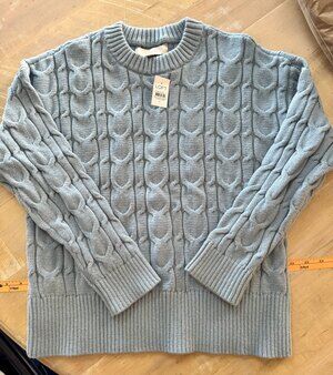 Brand New LOFT Cable Knit Crewneck Sweater Women's Small Blue